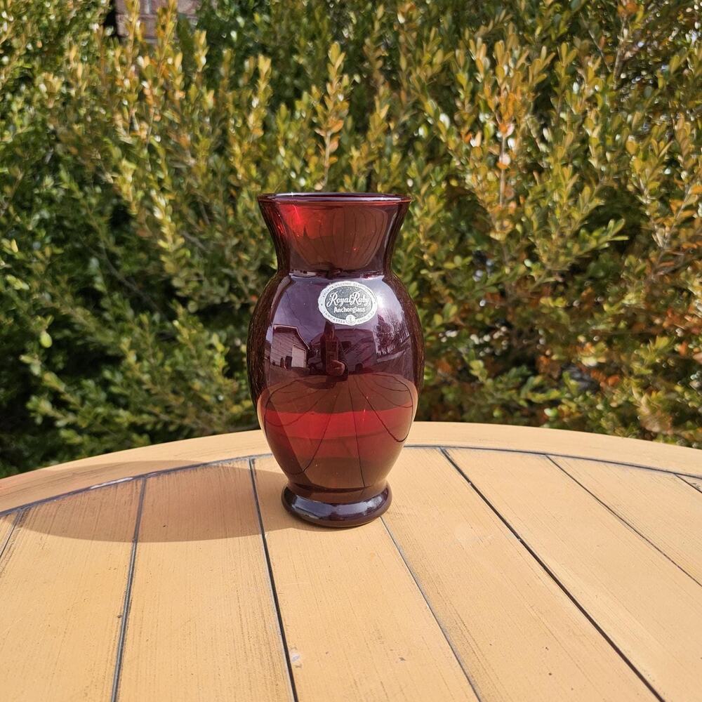 Vintage Anchor Hocking Royal Ruby Red Glass Flower Vase